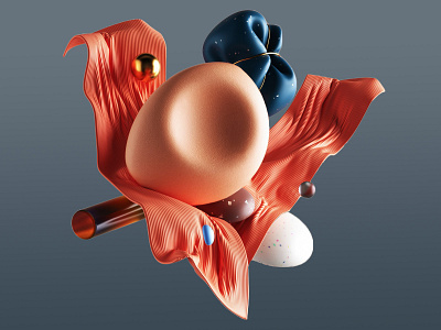 Abstract Composition 3d 3dart abstract balance blender c4d cinema4d colors geometric design graphic design lightness objects orange spherical petals render waves