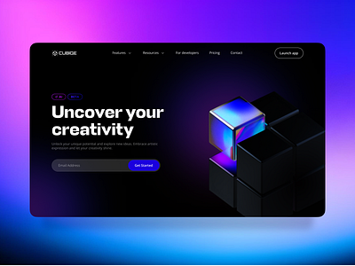 Hero screen for CUBIQE AI 3d ai branding concept design figma graphic design interface logo ui