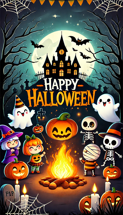 let's celebrate Halloween together bats ghost halloween skeleton skeletonzombieghost witch zombie