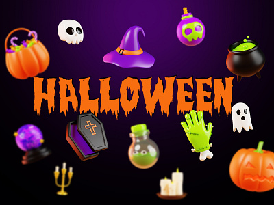 Halloween 3D icons 3d blender branding cartoon cycles design halloween icons illustration illustrations library render resources stylized