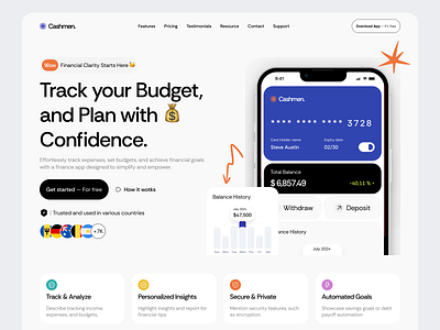 Cashmen - Financial Budget Plan Hero budget landing budget plan clean design clean hero financial financial hero financial landing track plan uiux web design