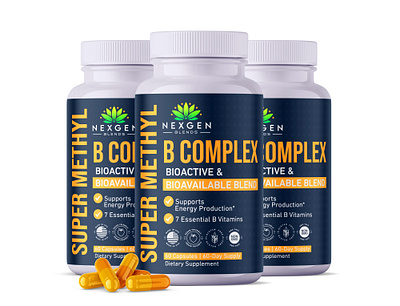 vitamin B complex dietary supplement product label design supplement bottle mockup