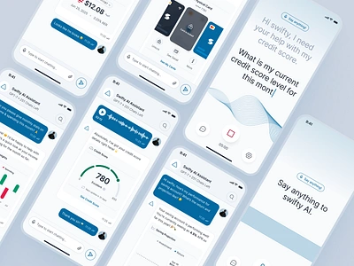 swiftbank: AI Digital Banking Assistant Chatbot Payment UIUX ai banking app ai banking assistant banking app banking assistant banking chatbot banking ui kit blue clean conversational chatbot ui dark blue digital banking app finance app finance ui kit minimal mobile banking app modern payment app payment ui soft voice recognition ui