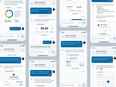 swiftbank: AI Digital Banking Assistant Chatbot Payment UIUX ai banking app ai banking assistant ai banking chatbot banking app banking assistant banking ui kit blue clean dark blue digital banking app digital banking ui finance app finance ui kit minimal mobile banking app modern payment app payment ui soft virtual banking