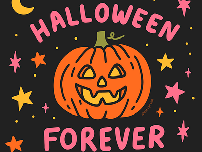 Can't it last all year? 😩 adobe fresco adobe illustrator cute digital drawing digital illustrator doodle style halloween halloween art hand lettering jack o lantern moon and stars pink and orange pink and yellow pumpkin spooky stars