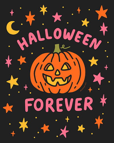 Can't it last all year? 😩 adobe fresco adobe illustrator cute digital drawing digital illustrator doodle style halloween halloween art hand lettering jack o lantern moon and stars pink and orange pink and yellow pumpkin spooky stars