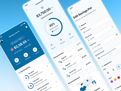 swiftbank: AI Digital Banking & Payment App - Money Saving Pot ai banking app banking app banking assistant banking ui kit blue clean dark blue digital banking app finance app finance ui kit minimal mobile banking app modern money saving app payment app payment ui progress chart ui saving app saving pot ui soft