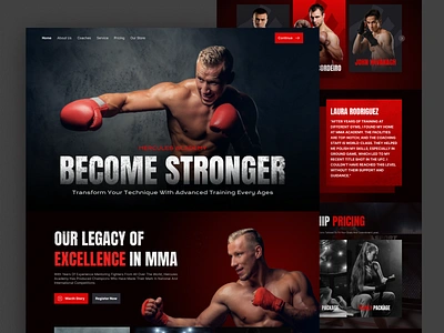 Hercules Academy - Landing Page champion dark theme fight fitness gym interface landing page personal coach product design sport landing page sports sports landing page sports service ufc ui ux ui ux design visux web design website design workout