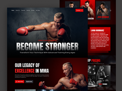 Hercules Academy - Landing Page championship dark theme fight fitness gym interface landing page mma personal coach product design sports sports landing page sports service ufc ui ux ui ux design visux web design website design workout