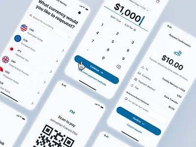 swiftbank: AI Digital Banking & Payment App - Request Money UI ai banking app banking app banking assistant banking ui kit blue clean dark blue digital banking app finance app finance ui kit minimal mobile banking app modern payment app payment ui request fund request money soft transfer money transfer ui