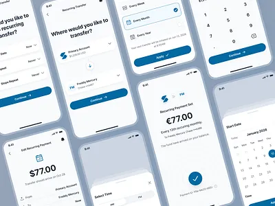 swiftbank: AI Digital Banking & Payment App - Recurring Transfer ai banking app autopayment banking app banking assistant banking ui kit blue clean dark blue digital banking app digital banking ui finance app finance ui kit minimal mobile banking app modern payment app payment ui recurring payment recurring transfer soft