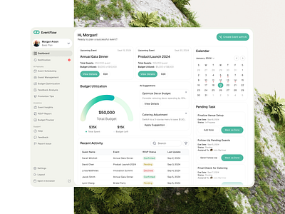 EventFlow - Event Management with AI clean create event dashboard dashboard app dashboard event design event event management manage management minimalist organizer product design report saas saas product schedule task ui ux