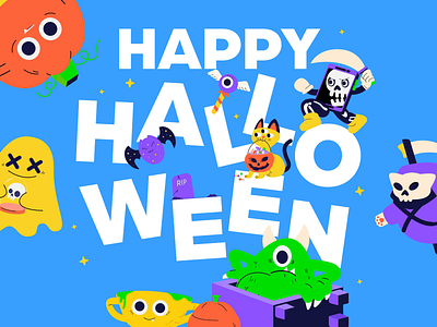 👻 Happy Halloween! 🎃 animation bat branding cat character design creature design design asset ghost graphic design grim reaper halloween iconscout illustration lottie monster motion graphics pumpkin spooky vector