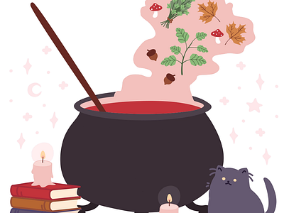 Cookin' Up a Halloween Potion 2d animation bat cat cauldron ghost halloween illustration potion vector