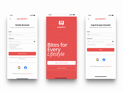 Login & Register page - Food App app branding design food food app log in login login page mobile mobile screens redesign register register page sign in sign up ui ui design ux ux design visual design