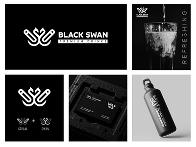 BLACK SWAN Logo Design & Brand Identity Design drink drinks iconic logo logo design minimal monochrome monogram premium soda