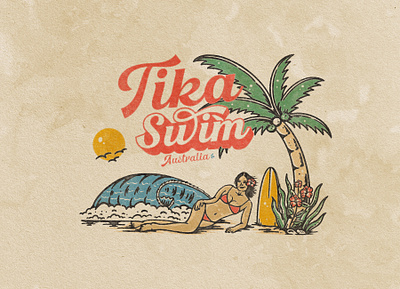 Tika Swim Australia Project apparel beach beach design beach vibes brand identity branding clothing design graphic design hat illustration landscape retro sticker summer surf tshirt design vintage vintage design vintage graphic