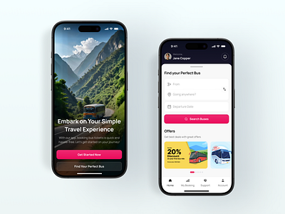 Bus Ticket Booking App app design booking app bus clean creative design home page onboarding screen ticket ui