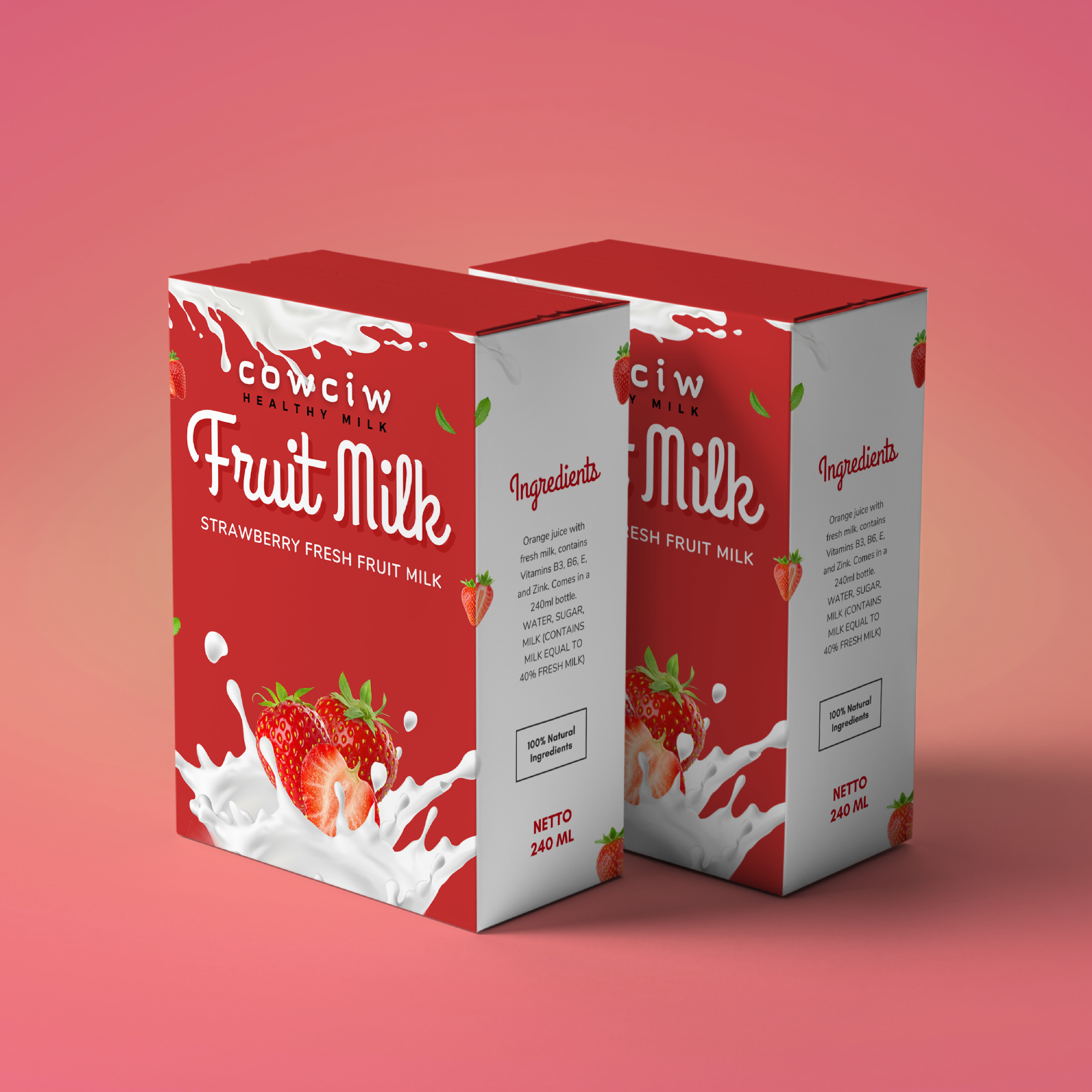 Strawberry Milk Packaging Design box design box packaging box packaging design brand identity branding cartoon box creative packaging design design inspiration drink packaging food packaging fresh milk graphic design illustration packaging design product design pure milk packaging strawberry strawberry milk strawberry milk packaging design