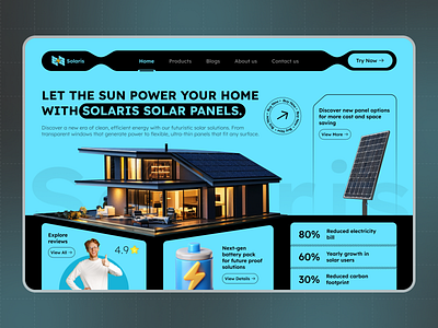 Solaris - Solar Panel Landing Page Design animation branding design discover dribbble energy graphic design landingpage landingpagedesign logo motion graphics power solaris solarpanel solutions ui uidesign uiux uxdesign webpage