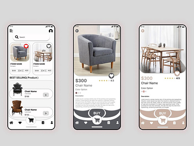 Furniture Ecommerce App- UI Design branding design illustration typography ui ux vector