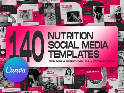 140 Nutrition Social Media Templates beauty canva template diet graphic design instagram feed instagram post template instagram stories template nutrition social media banner social media kit social media pack social media templates