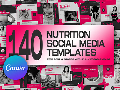 140 Nutrition Social Media Templates beauty canva template diet graphic design instagram feed instagram post template instagram stories template nutrition social media banner social media kit social media pack social media templates