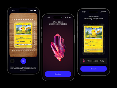 Grading Cards App app card creative design gamification gaming illustration interaction minimal pokemon trading trend ui ux