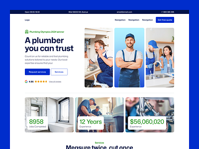 Plumber landing page concept branding design graphic design modern ui ux webdesign