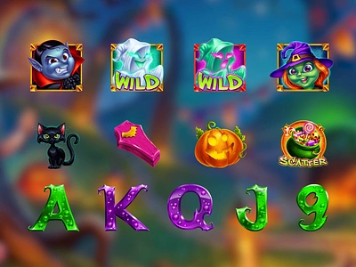 Halloween Themed online slot game bat candles casino casinogames casinoslots cat gambling game design gaming halloween horror mystic onlineslots pumpkin saleslots slot slot machine slotmakers sweets witch