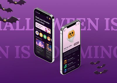 Ebooks app Halloween style 3d app audiobook clean daily ui dark ebook graphic design halloween holiday inspiration mobile pink pumkin purple scary spooky ui ux uxui