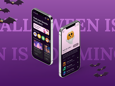 Ebooks app Halloween style 3d app audiobook clean daily ui dark ebook graphic design halloween holiday inspiration mobile pink pumkin purple scary spooky ui ux uxui