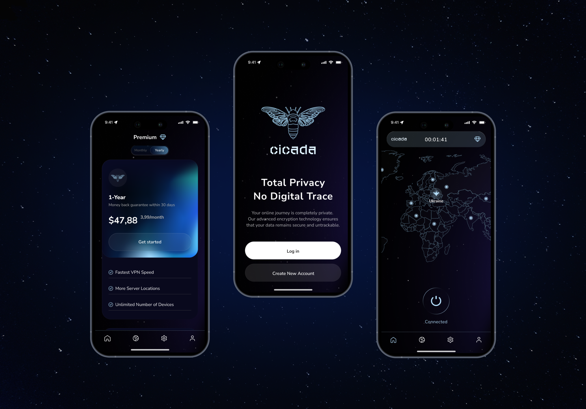 VPN Mobile App app cybersecurity dark ui mobile privacy proxy saas saas app server ui ux vpn vpn mobile app