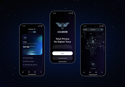 VPN Mobile App app cybersecurity dark ui mobile privacy proxy saas saas app server ui ux vpn vpn mobile app