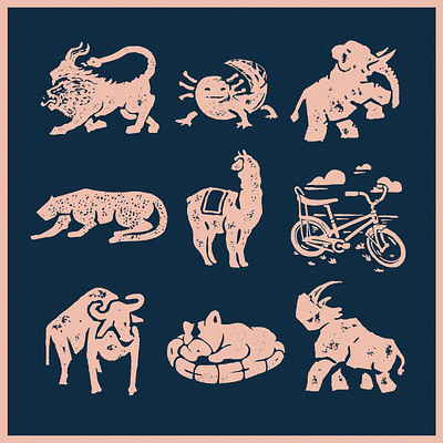 Coffee Package Animals animals axolotl brew chimera coffee coffee branding elephant french bulldog illustration texture jaguar llama origin package design retro rhino schwinn single origin texture art vintage water buffalo