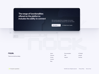 nock / footer ai calltoaction cta design footer framer landingpage modern section sections tech template templates ui ui design ux web web3 webflow website