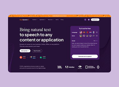 ReadSpeaker Redesign ai clean elevenlabs hero orange purple readspeaker saas software text to speech web design