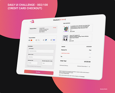 DAILYUI - 002/100 (CREDIT CARD CHECKOUT) daily ui dailyui design figma ui ui ux user interface ux web page