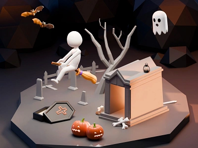 Spooky Halloween 🎃 3d 3d icons 3d illustration blender cartoon cycles design figure halloween illustration render resources stick stylized