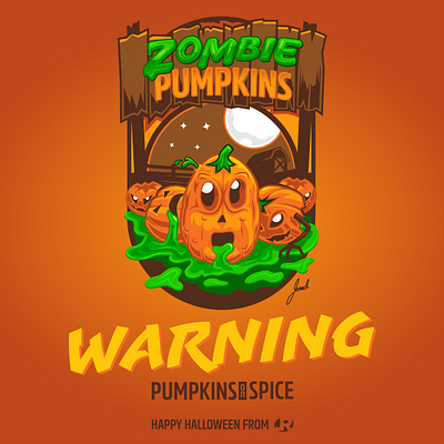 Zombie Pumpkins barn design drawing farm fun graphic design halloween illustration illustrator label moon orange patch poster print pumpkin spice typography vector zombie