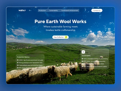 Wooly - Sustainable Textile Business Landing Page Design branding business hero page illustration landing page minimalistic product design production sheep sustainable textlie uiux wool wooly