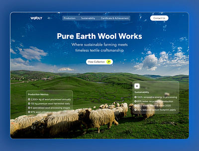 Wooly - Sustainable Textile Business Landing Page Design branding business hero page illustration landing page minimalistic product design production sheep sustainable textlie uiux wool wooly