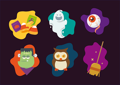 Halloween icons 2024 flat design frankenstein ghost graphic graphic design halloween icons set monsters scary spooky spookyseason trick or treat vector design vibrant colors