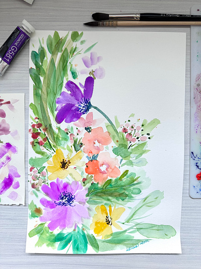 Floral feast in Autumn 💐 art botanicals bright colorful florals gouache green happy illustration loose florals natasha gonzalez painting practice playful poetic purple orange and yellow summer vibes traditional artist uplifting watercolor watercoulors