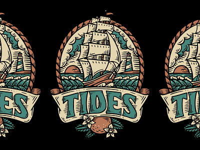 Illustration florida illustration lighthouse ship tides tides band traditional wood cut