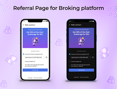 Referral Program for Broking platform mobile app design figma finance app fintech fintech app illustration refer and earn referral ui visual design