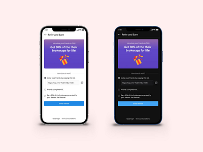 Referral Program for Broking platform mobile app design figma finance app fintech fintech app illustration refer and earn referral ui visual design