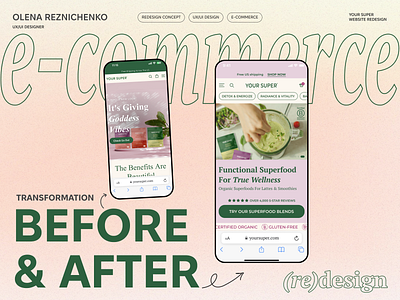 Redesign concept for E-commerce | Before & After | Hero Section before after conversion rate optimization cro design design concept e commerce hero section mobile first design redesign typography ui ui animation ux uxui webdesign