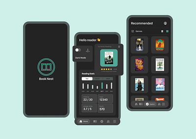 BookNest book book review case study dark mode mobile mobile application reading ui visual design