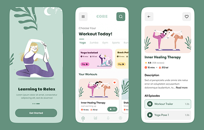 Yoga App breathing exercises clean ui daily yoga graphic design health fitness interactive design meditation app meditation timer mindfulness minimalist design ui user experience uxui design wellness app yoga app